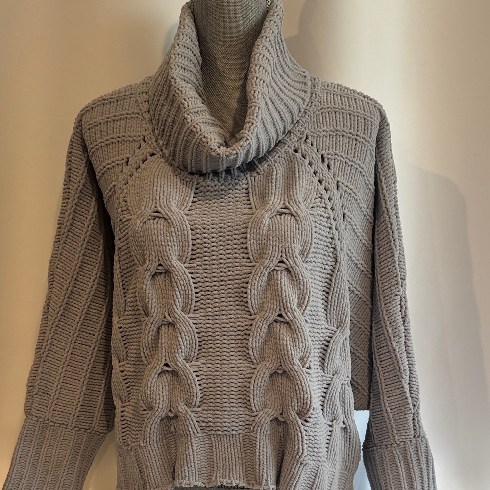 Cabled Turtleneck Sweater - Gray